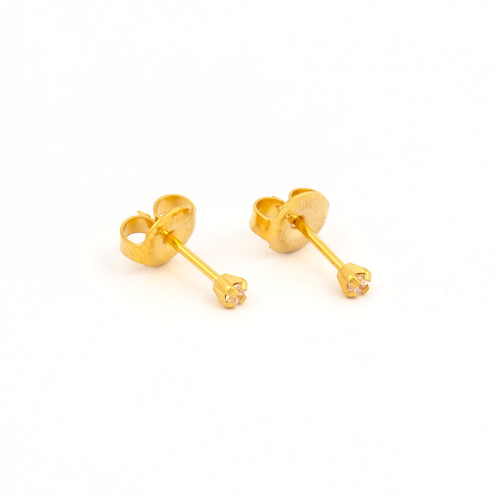 2MM Cubic Zirconia 24K Pure Gold Plated (Self Piercer) Ear Stud