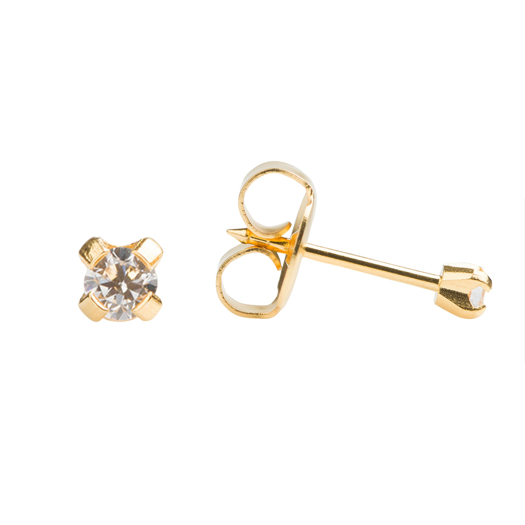 2MM Cubic Zirconia 24K Pure Gold Plated (Self Piercer) Ear Stud
