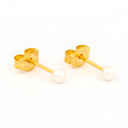 3MM White Pearl 24K Pure Gold Plated (Self Piercer) Ear Stud