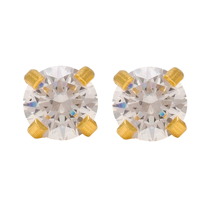 6MM Cubic Zirconia 24K Pure Gold Plated Ear Piercing Stud