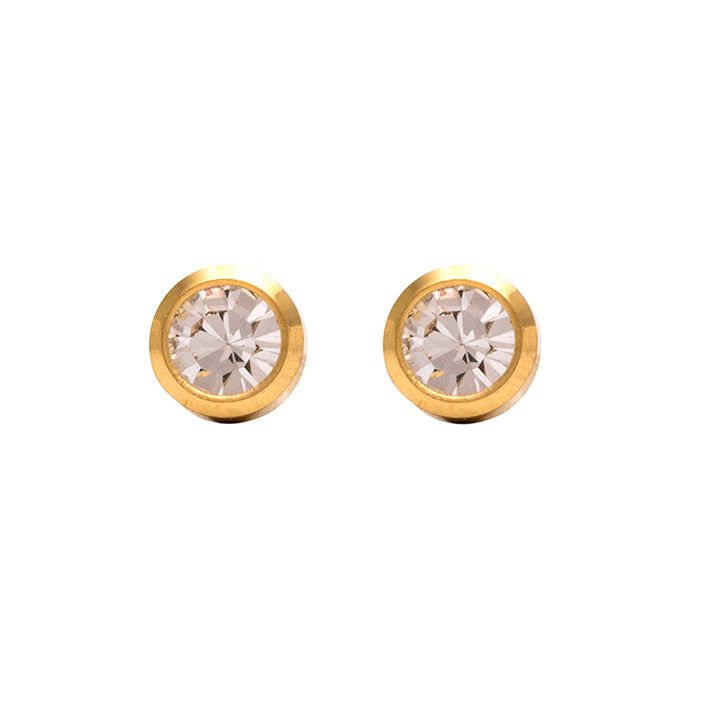 2MM April Crystal 24K Pure Gold Plated Ear Piercing Stud For Kids