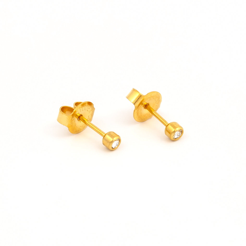 2MM April Crystal 24K Pure Gold Plated Ear Piercing Stud For Kids