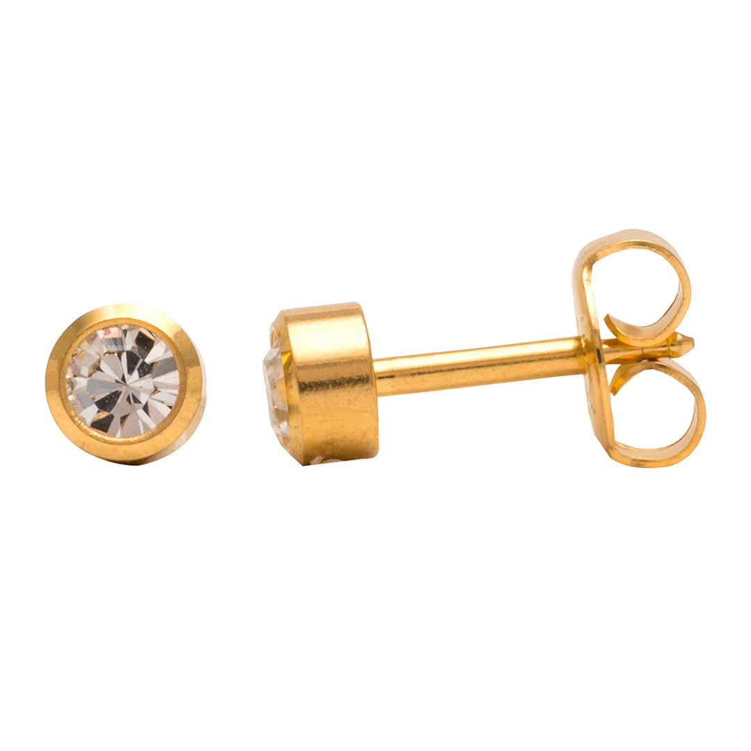 2MM April Crystal 24K Pure Gold Plated Ear Piercing Stud For Kids