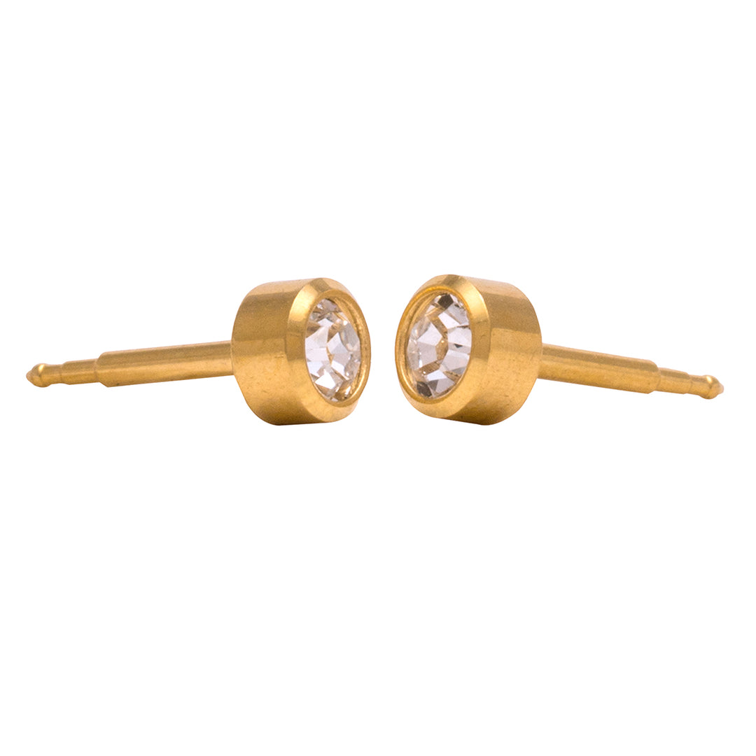 2MM April Crystal 24K Pure Gold Plated Ear Piercing Stud For Kids