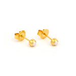 Load image into Gallery viewer, 2MM White Pearl Bezel 24K Pure Gold Ear Piercing Stud For Kids

