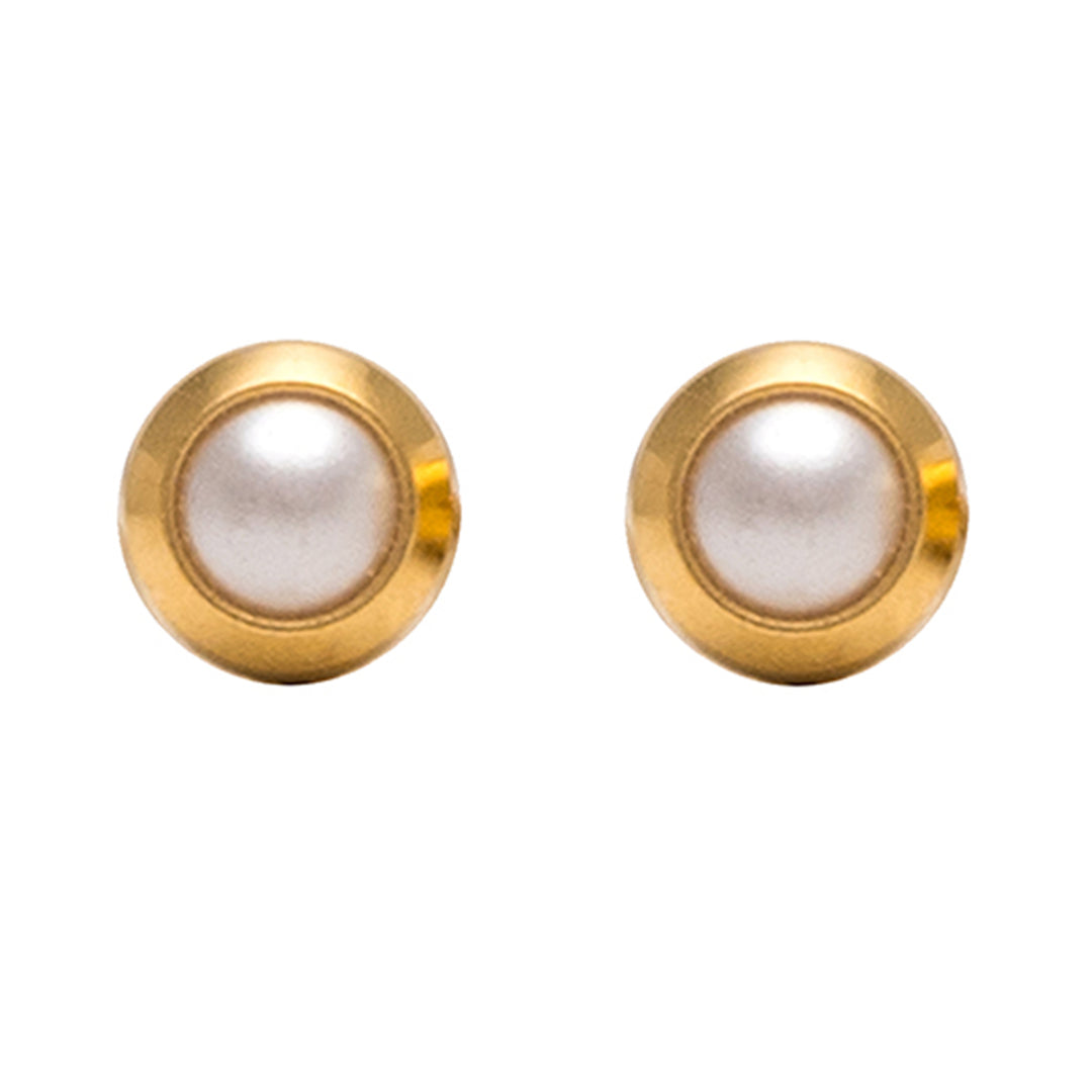 2MM White Pearl Bezel 24K Pure Gold Ear Piercing Stud For Kids