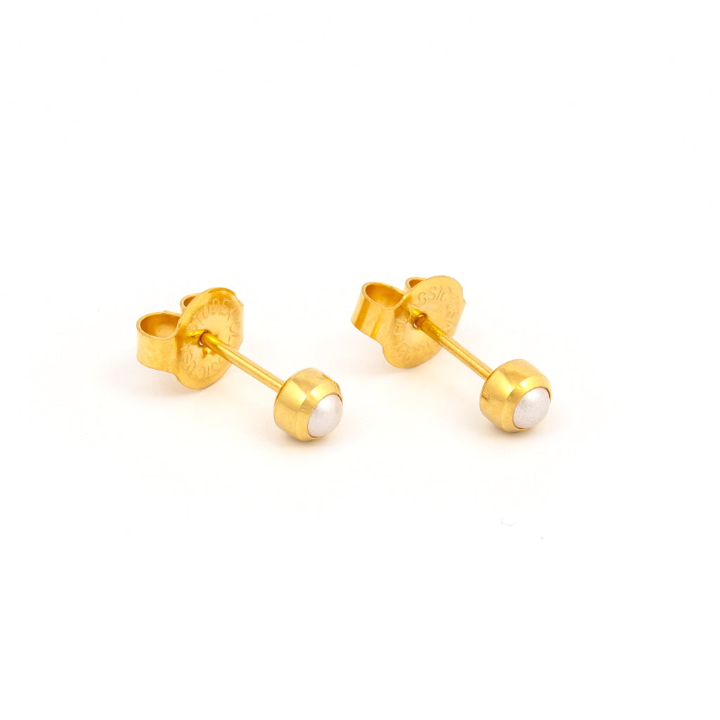 2MM White Pearl Bezel 24K Pure Gold Ear Piercing Stud For Kids