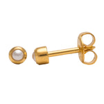 Load image into Gallery viewer, 2MM White Pearl Bezel 24K Pure Gold Ear Piercing Stud For Kids
