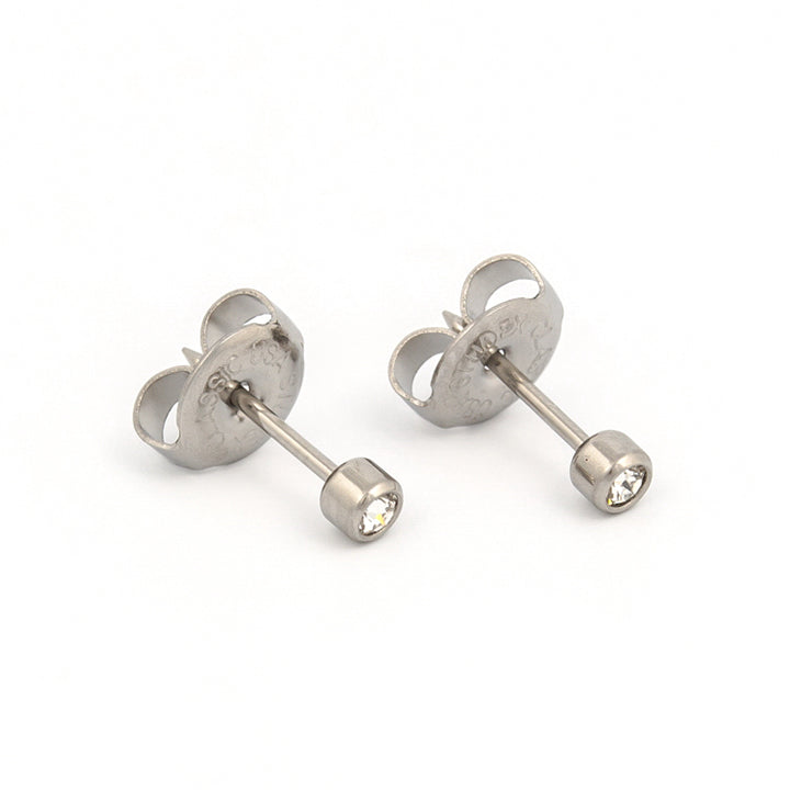 2MM April Crystal Allergy-free Stainless Steel Ear Piercing Stud For Kids
