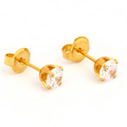5MM Cubic Zirconia 24K Pure Gold Plated Ear Piercing Stud
