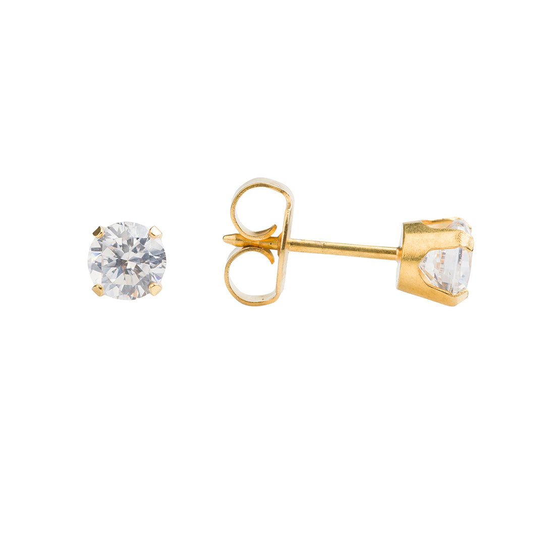 5MM Cubic Zirconia 24K Pure Gold Plated Ear Piercing Stud