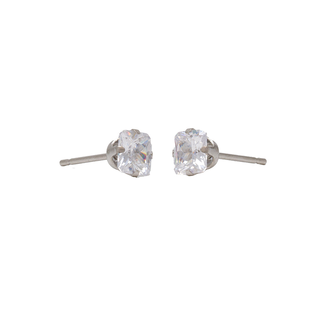 5X5MM Princess Cut Cubic Zirconia Allergy-free Stainless Steel Ear Piercing Stud