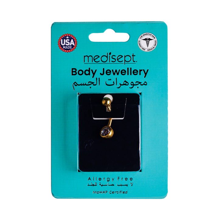 Body Jewellery Single Jewel Crystal Gold-Plated 14G 14G 10MM Belly Stud