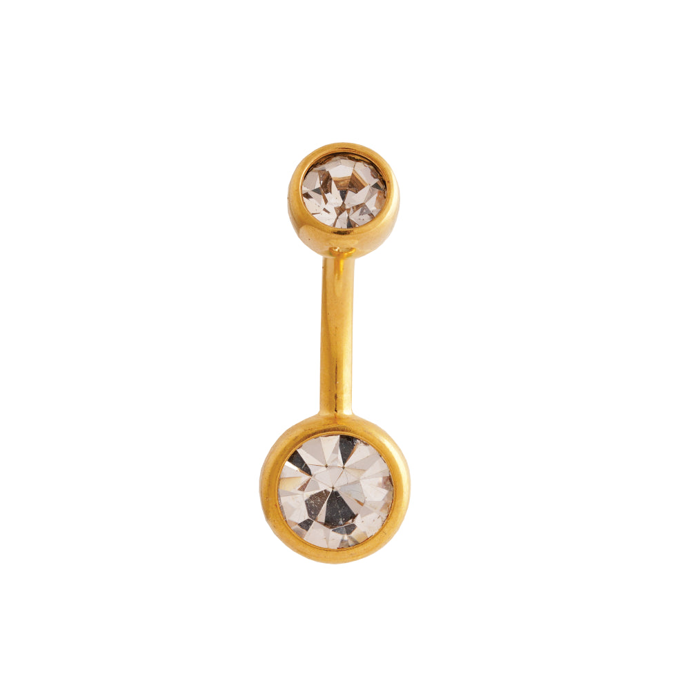 Body Jewellery Double Jewel Crystal Gold-Plated 14G 10MM Belly Stud
