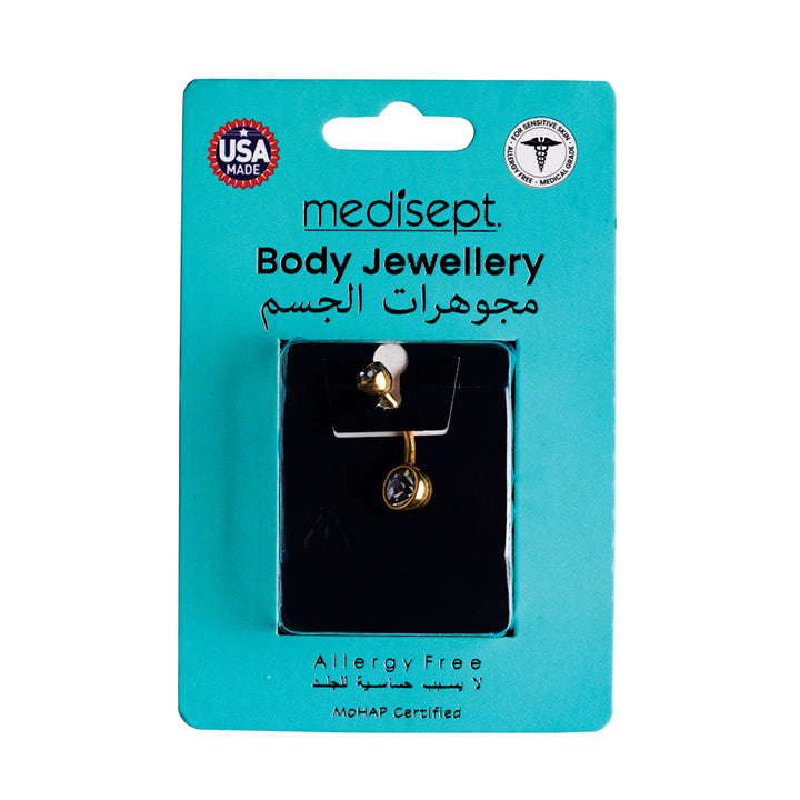 Body Jewellery Double Jewel Crystal Gold-Plated 14G 10MM Belly Stud