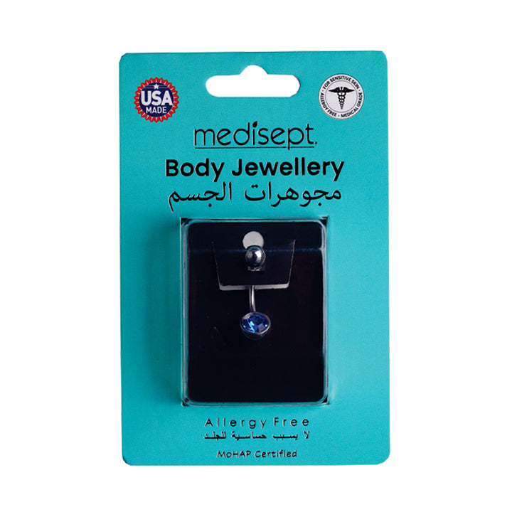 Body Jewellery Single Jewel Sapphire Stainless Steel 14G 10MM Belly Stud