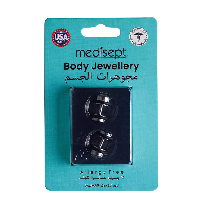 Body Jewellery Non Stretch Crystal Plug 2-PK Stainless Steel Captive Beads & Eyebrow Studs
