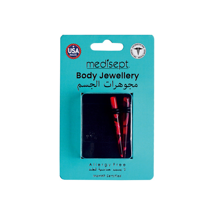 Body Jewellery Acrylic Taper Red 2-Pk Surgical Steel 6G Earring