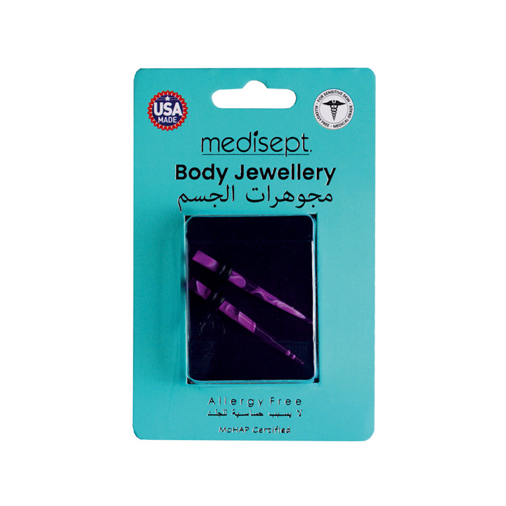 Body Jewellery Acrylic Taper Purple 2-Pk Surgical Steel 6G Earring