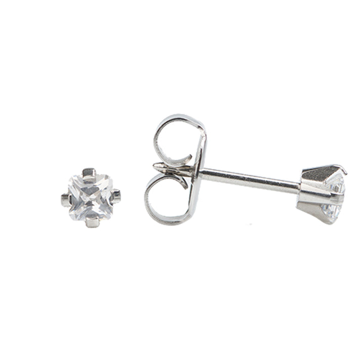 3MM Cubic Zirconia Princess Cut Allergy-free Stainless Steel (Single Studs) Ear Piercing Stud For Men