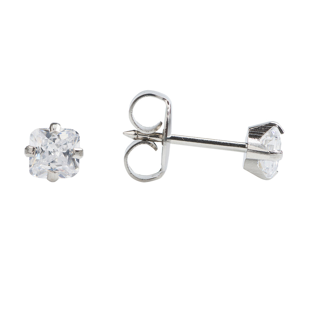 5X5MM Cubic Zirconia Princess Cut Allergy-free Stainless Steel (Single Studs) Ear Piercing Stud For Men