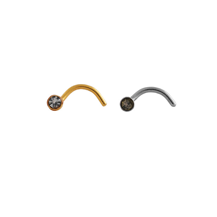 Body Jewellery Nose Screw Crystal 20G 1MM Gold-Plated & Stainless Steel Nose Stud
