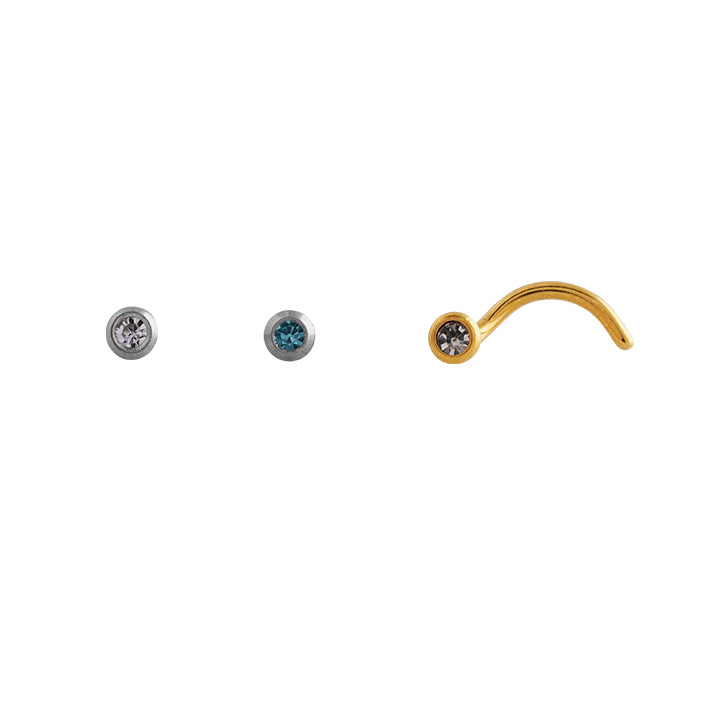Body Jewellery Nose Screw Crystal / Aqua 20G 1MM Gold-Plated & Stainless Steel Nose Stud