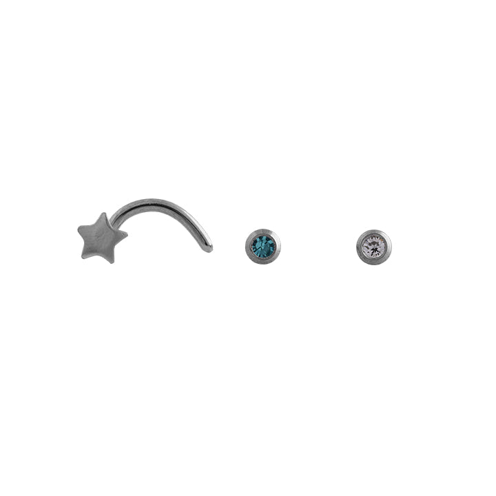 Body Jewellery Nose Screw Star/ Nose Bone Aqua/Crystal 20G 1MM Stainless Steel Nose Stud