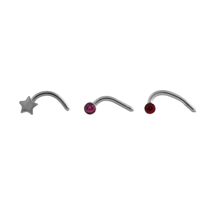 Body Jewellery Nose Screw Star/Rose/Ruby 20G 1MM Stainless Steel Nose Stud
