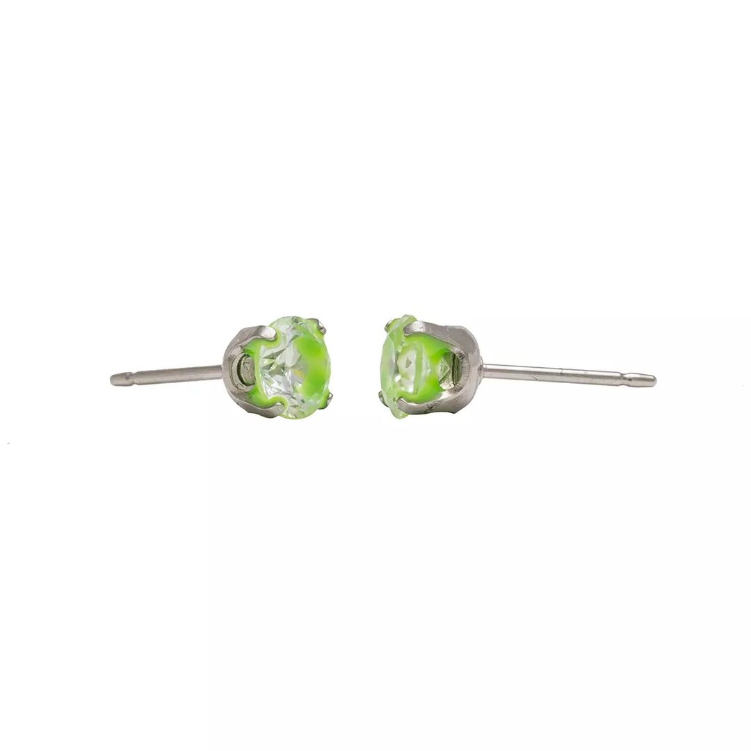 5MM Cubic Zirconia Neon Green Allergy-Free Stainless Steel Ear Studs