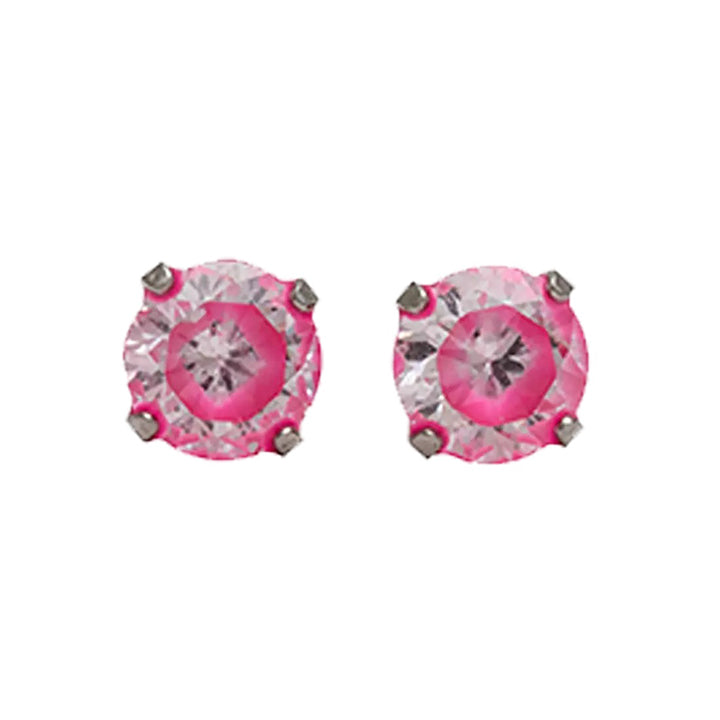5MM Cubic Zirconia Neon Hot Pink Allergy-Free Stainless Steel Ear Studs