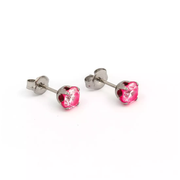 5MM Cubic Zirconia Neon Hot Pink Allergy-Free Stainless Steel Ear Studs