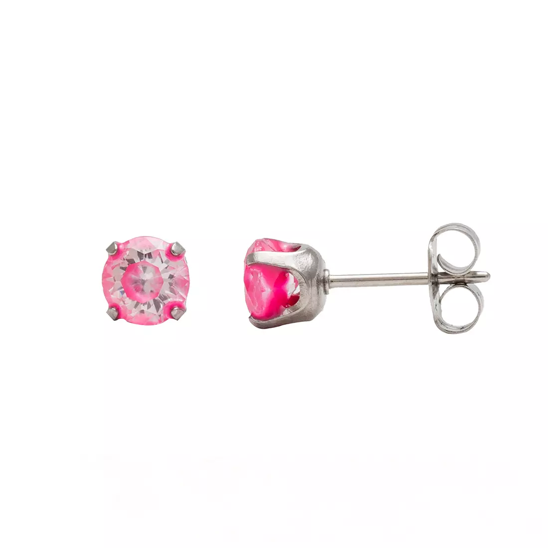 5MM Cubic Zirconia Neon Hot Pink Allergy-Free Stainless Steel Ear Studs