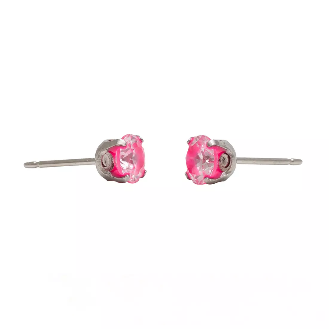 5MM Cubic Zirconia Neon Hot Pink Allergy-Free Stainless Steel Ear Studs
