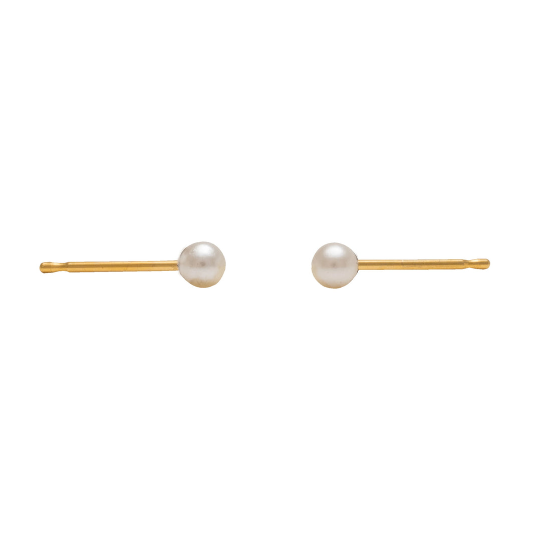 4MM White Pearl 24K Pure Gold Plated Ear Studs