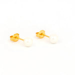 Load image into Gallery viewer, 5MM White Pearl 24K Pure Gold Plated Ear Studs
