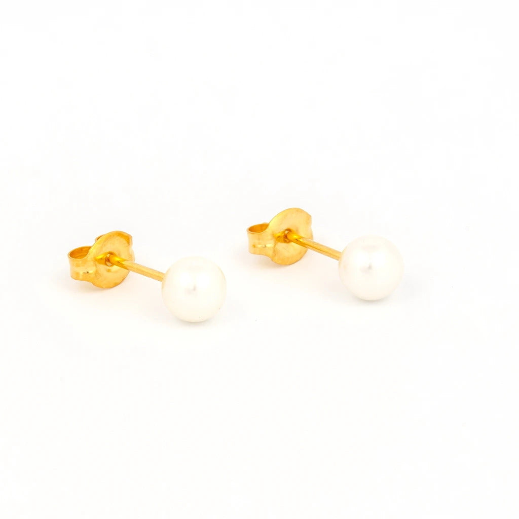 5MM White Pearl 24K Pure Gold Plated Ear Studs