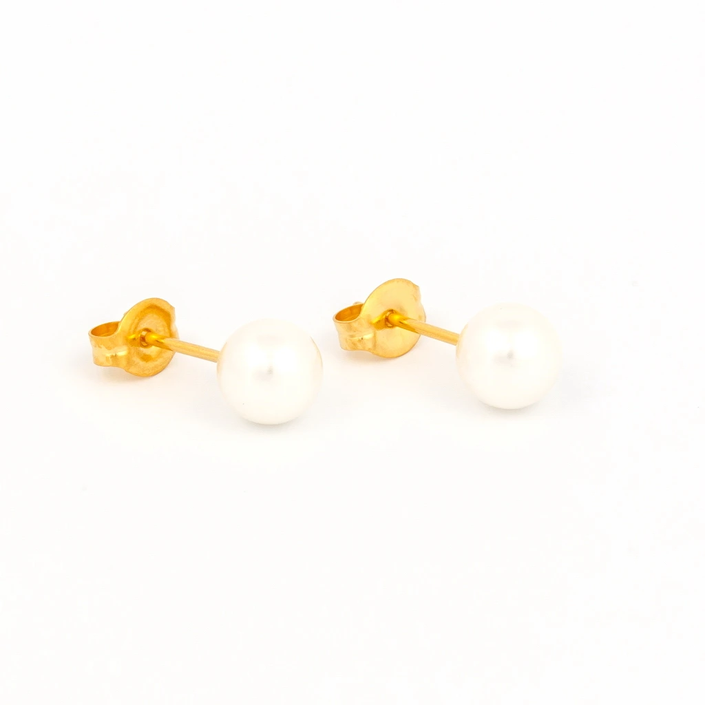 6MM White Pearl 24K Pure Gold Plated Ear Studs