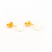 6MM White Pearl 24K Pure Gold Plated Ear Studs