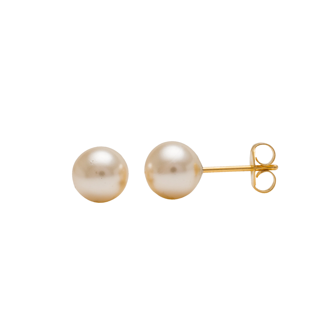 7MM White Pearl 24K Pure Gold Plated Ear Studs