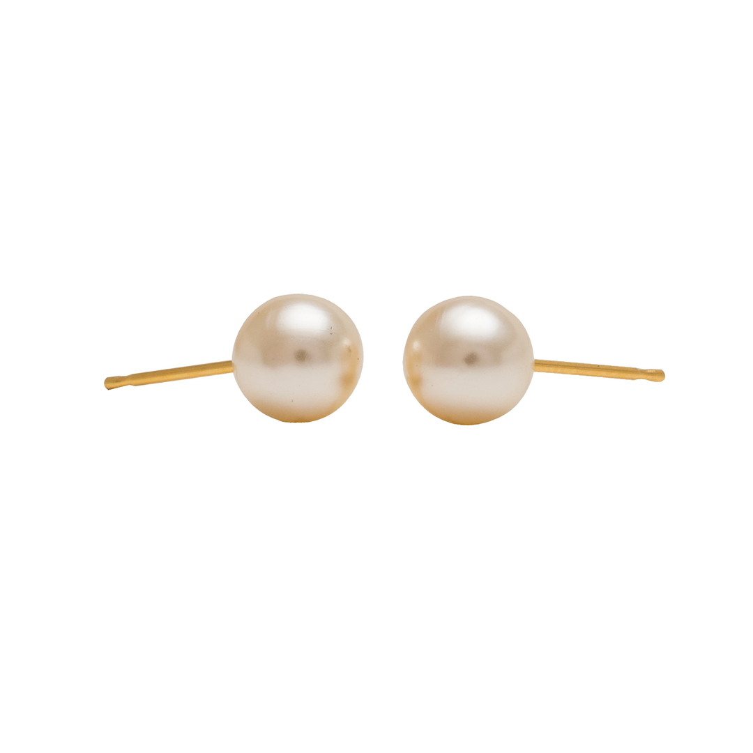 7MM White Pearl 24K Pure Gold Plated Ear Studs