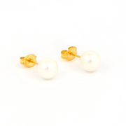 8MM White Pearl 24K Pure Gold Plated Ear Studs
