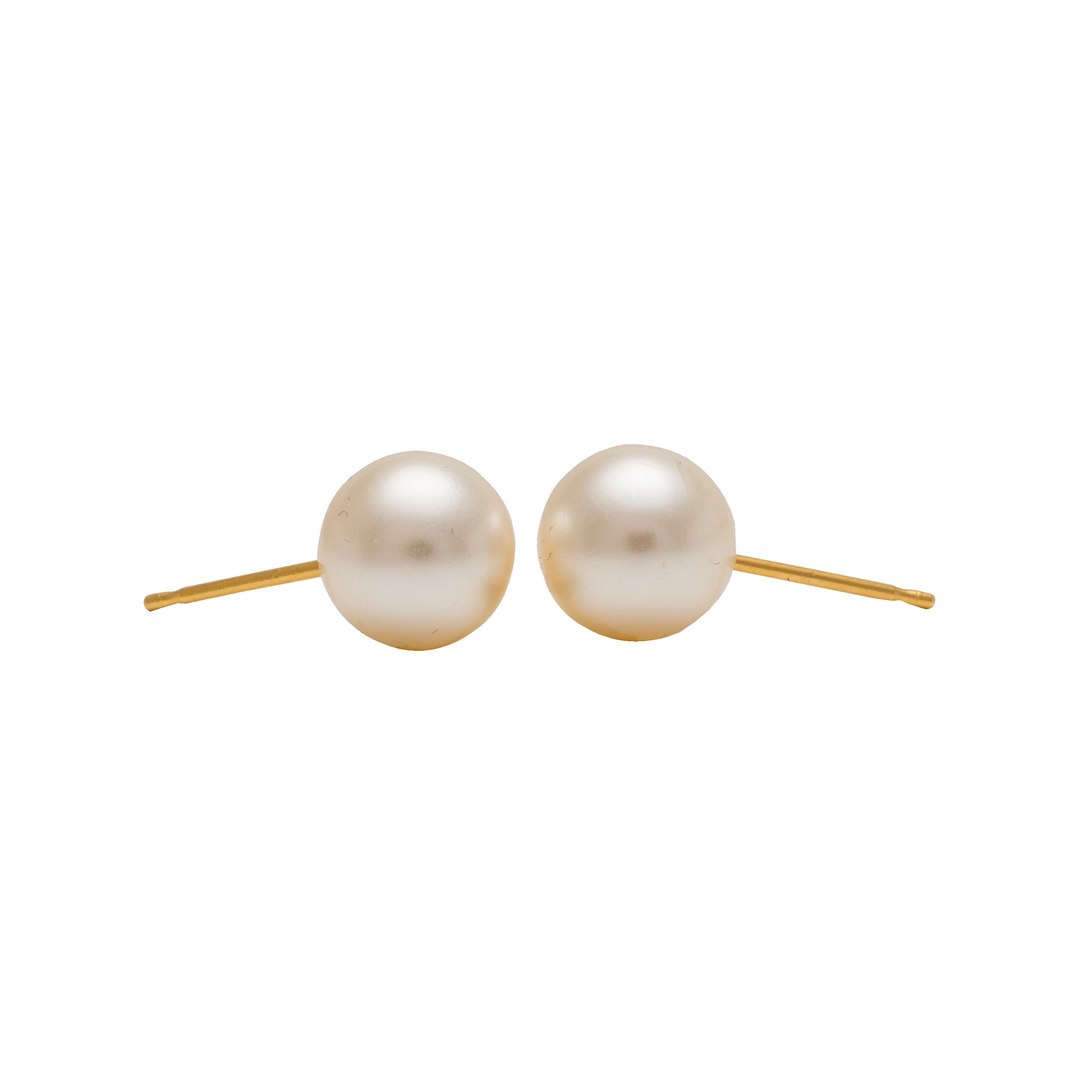 8MM White Pearl 24K Pure Gold Plated Ear Studs