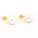 Load image into Gallery viewer, 10MM White Pearl 24K Pure Gold Plated Ear Studs
