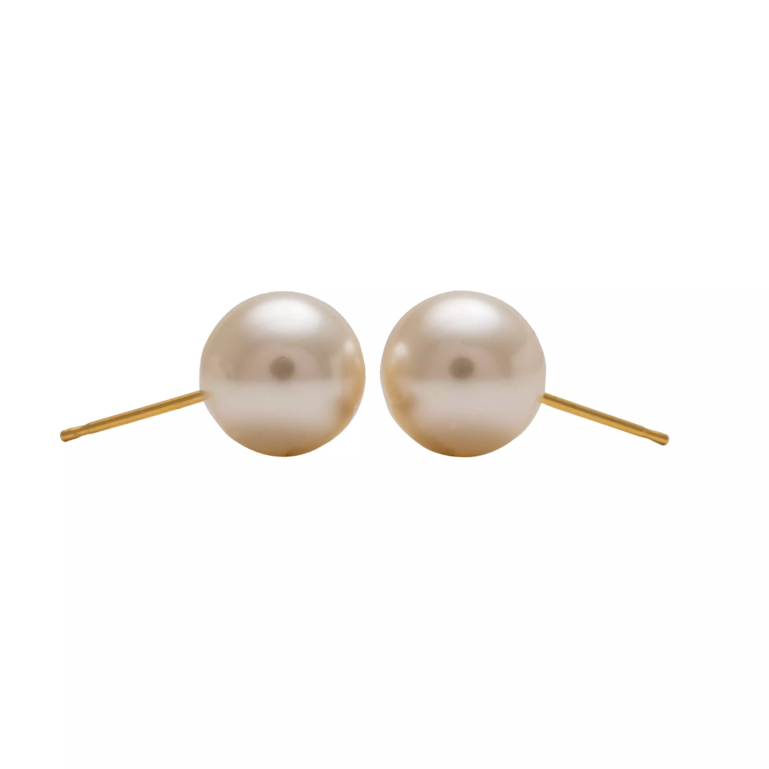 10MM White Pearl 24K Pure Gold Plated Ear Studs