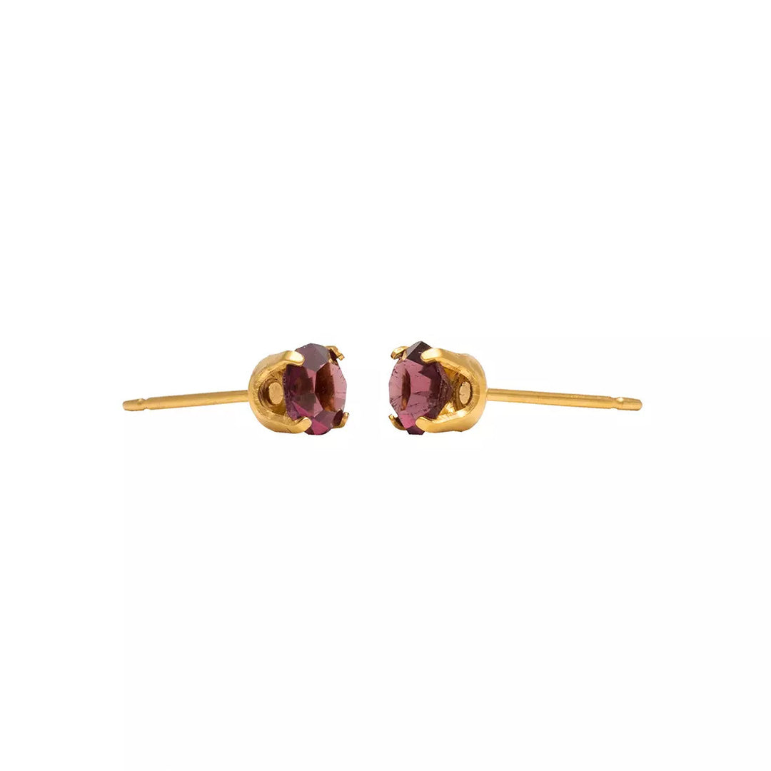 5MM February Amethyst 24K Pure Gold Plated Ear Studs