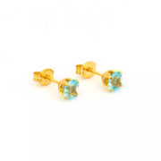 5MM March - Aquamarine 24K Pure Gold Plated Ear Studs