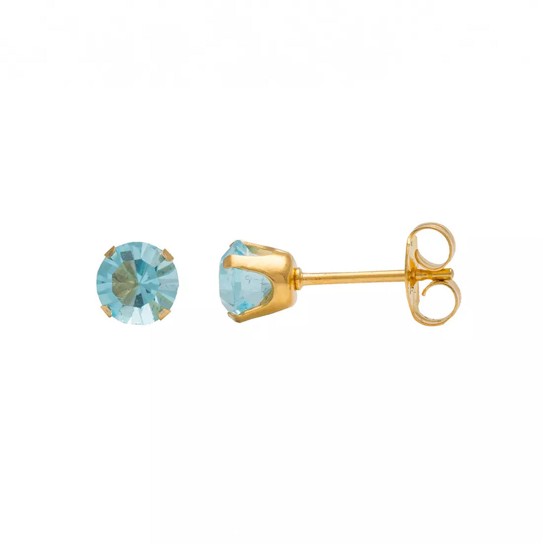 5MM March - Aquamarine 24K Pure Gold Plated Ear Studs