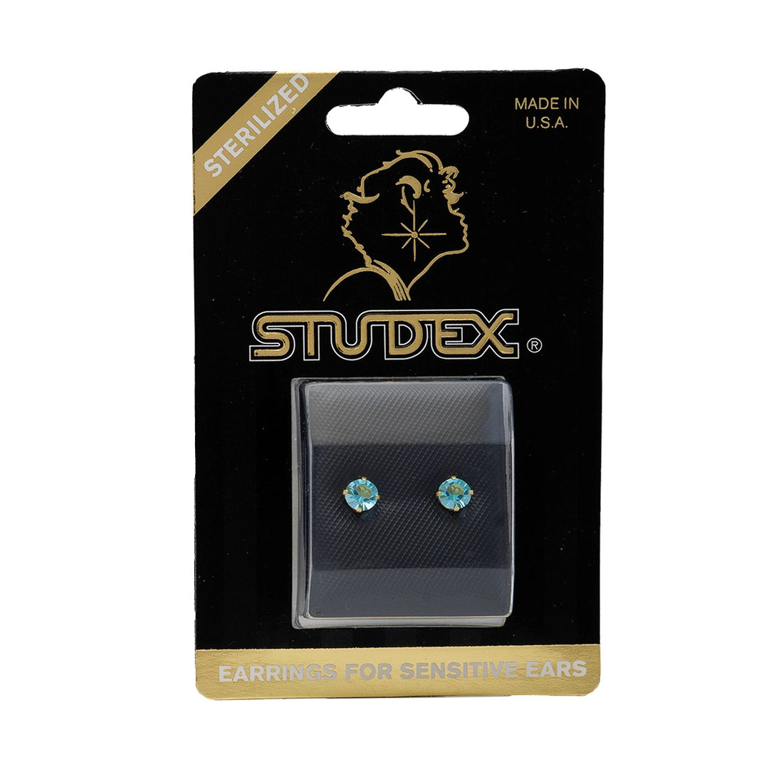 5MM March - Aquamarine 24K Pure Gold Plated Ear Studs