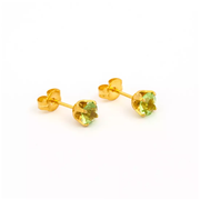 5MM August Peridot Emerald 24K Pure Gold Plated Ear Studs